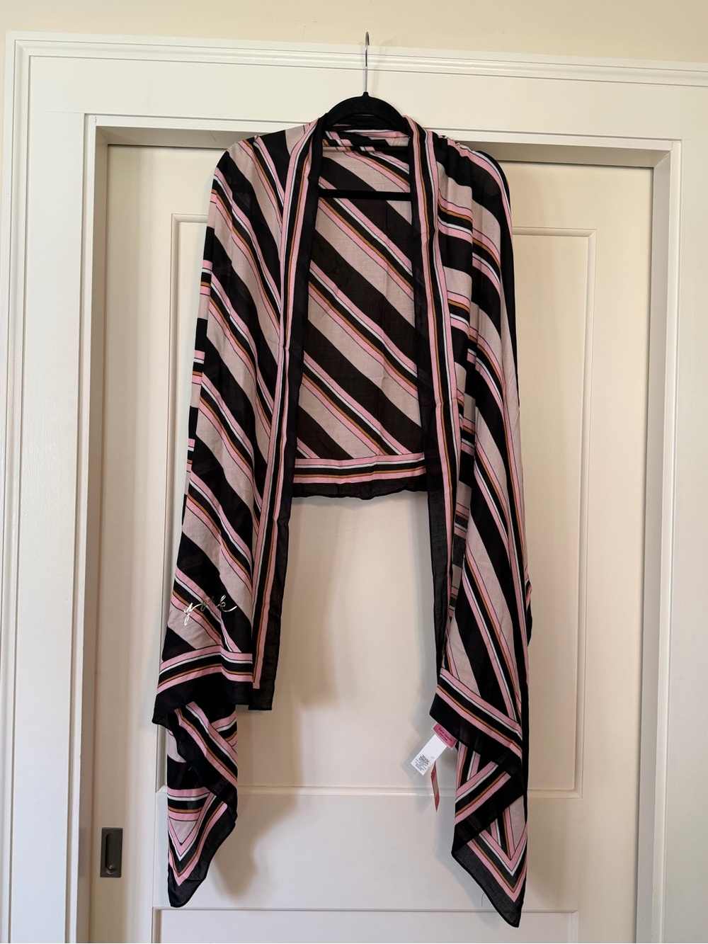 Kate Spade New York Black Pink Blush Diagonal Stripe Oversized Scarf Wrap - NWT - Picture 3 of 6